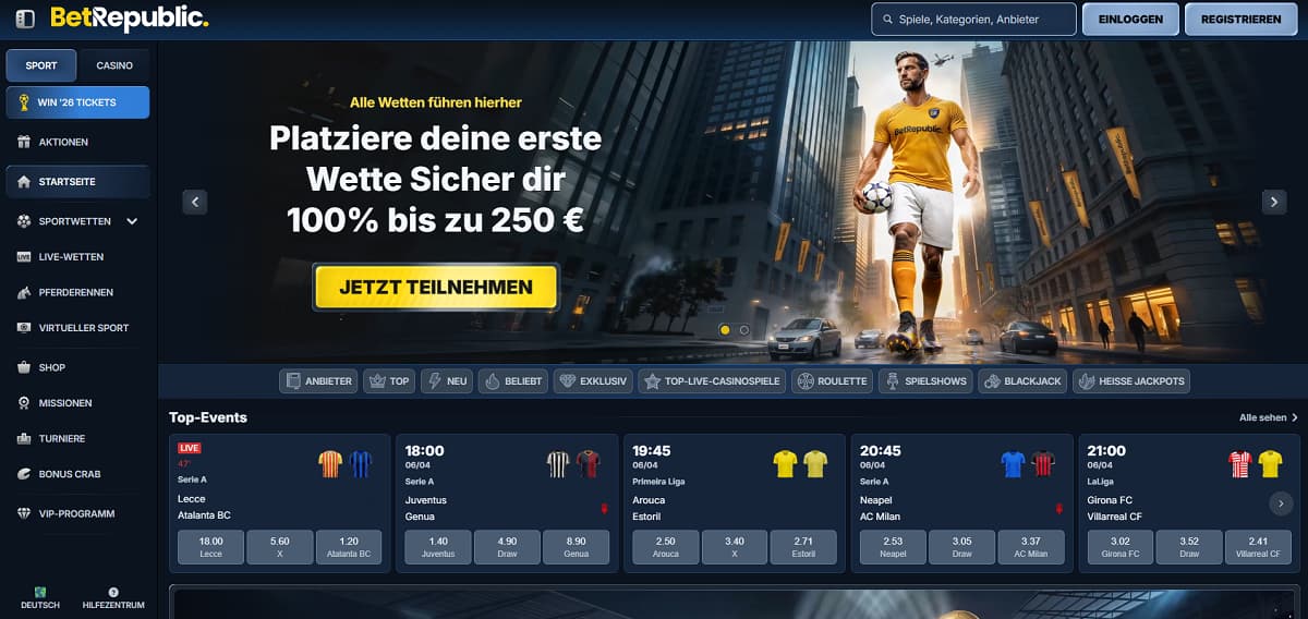 Im direkten Anbietervergleich schneidet Betrepublic besonders stark ab. Wer einen flexiblen wettanbieter ohne lizenz sucht, profitiert hier von der Kooperation mit extrem vielen Software-Studios sowie einer attraktiven Sportbonus-Alternative für den optimalen Einstieg.